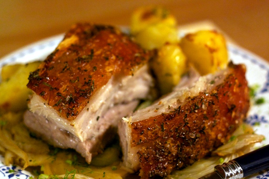Roasted pork belly, fennel and potates