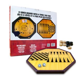 4 in 1 Wooden Crokinole Set With Playing Cards