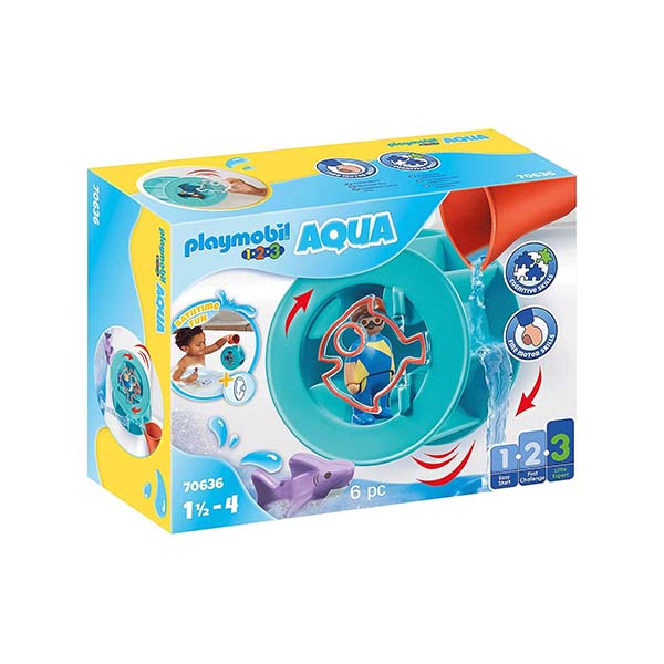 PLAYMOBIL 1.2.3 Water Wheel Bath Toy With Baby Shark Figure - Fun For Toddlers 18+ Months
