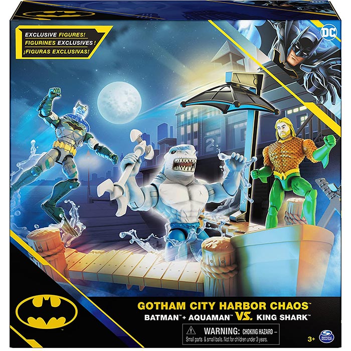 DC Comics, Batman y Robin contra The Joker y King Shark, Figuras de acción de 10 cm, Juguetes para niños y niñas DC Comics, Batman y Robin contra The Joker y King Shark, Figuras de acción de 10 cm, Juguetes para niños y niñas