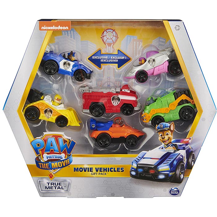 PAW Patrol, True Metal Movie Gift Pack of 6 Collectible Die-Cast Toy Cars, 1:55 Scale