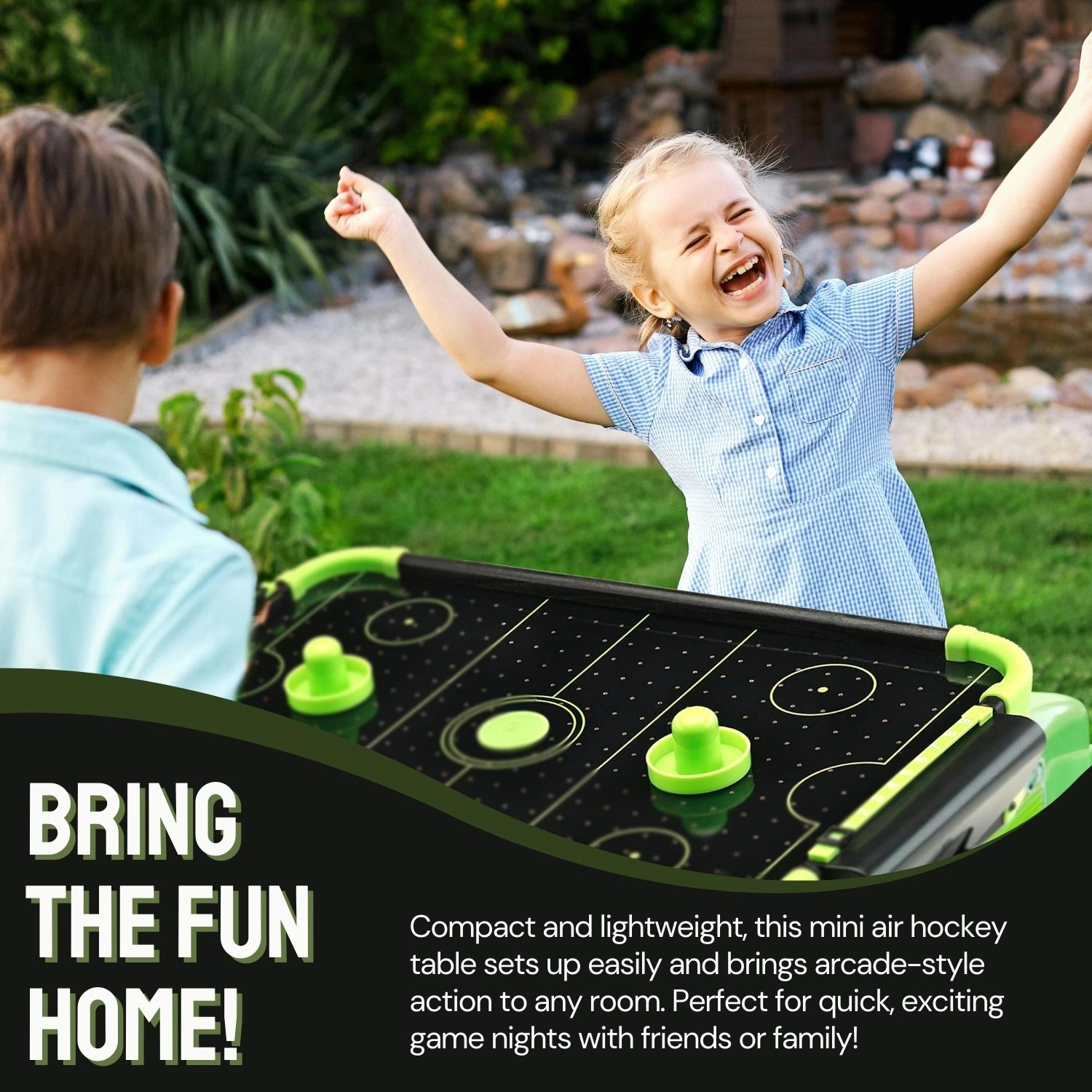 Tradeopia Tabletop Neon Retro Mini Air Hockey Game