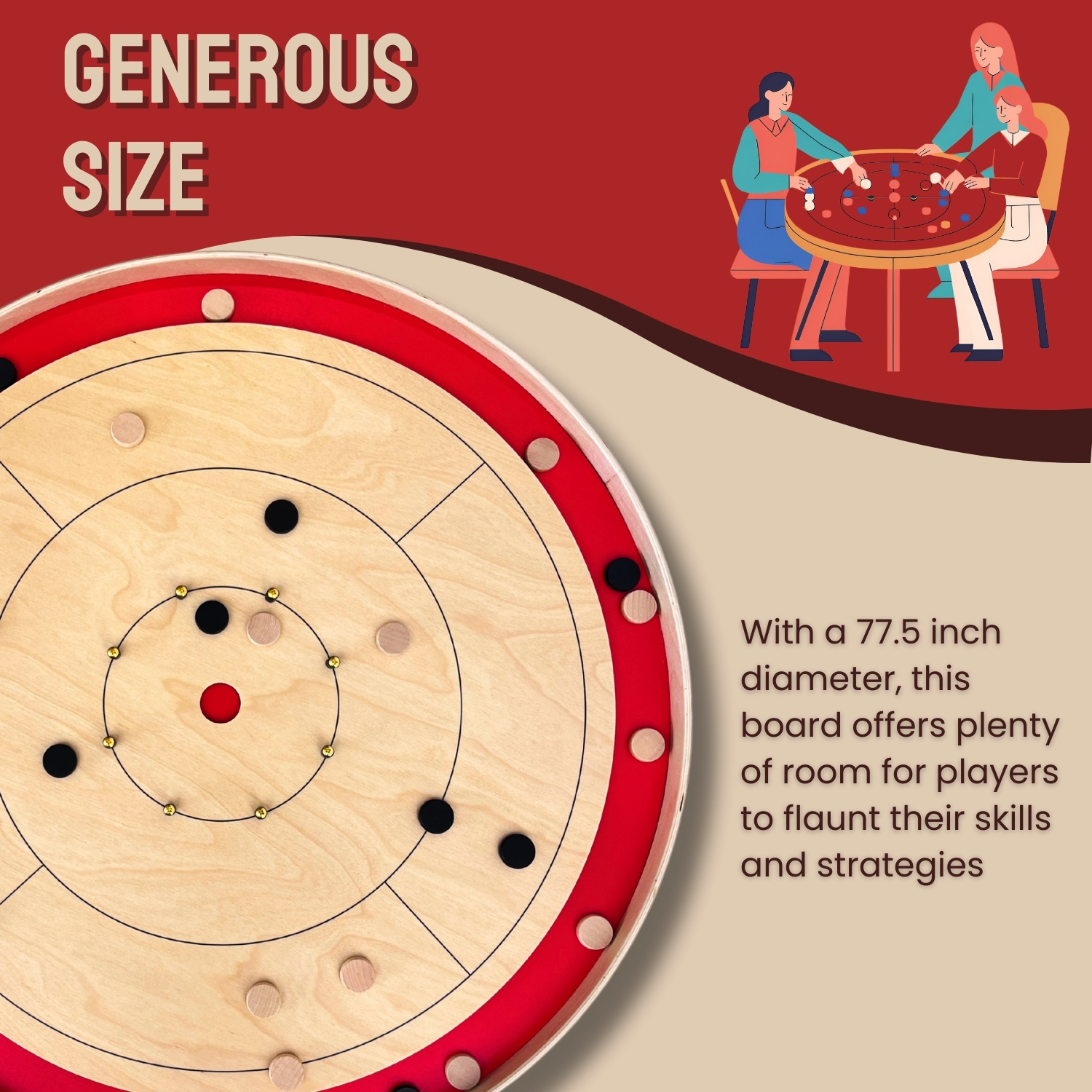 Tradeopia Round Crokinole Board Game, Classic Tabletop Game with 26 Discs