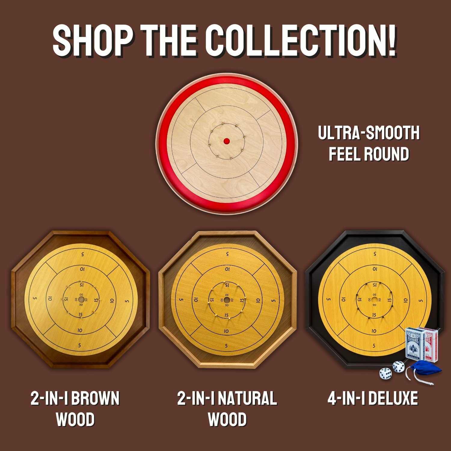 Tradeopia Round Crokinole Board Game, Classic Tabletop Game with 26 Discs