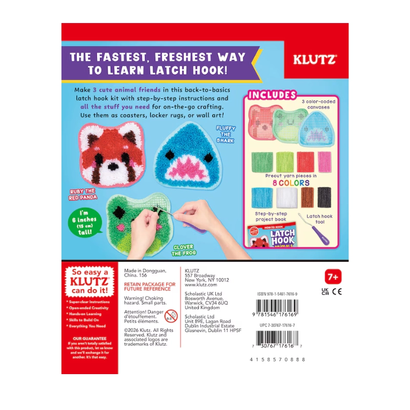 Latch Hook Animals: Red Panda, Frog & Shark