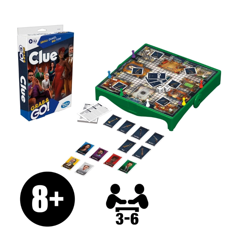 Clue Grab and Go Game for Ages 8 and Up, Portable Game for 3-6 Players, Travel Game for Kids