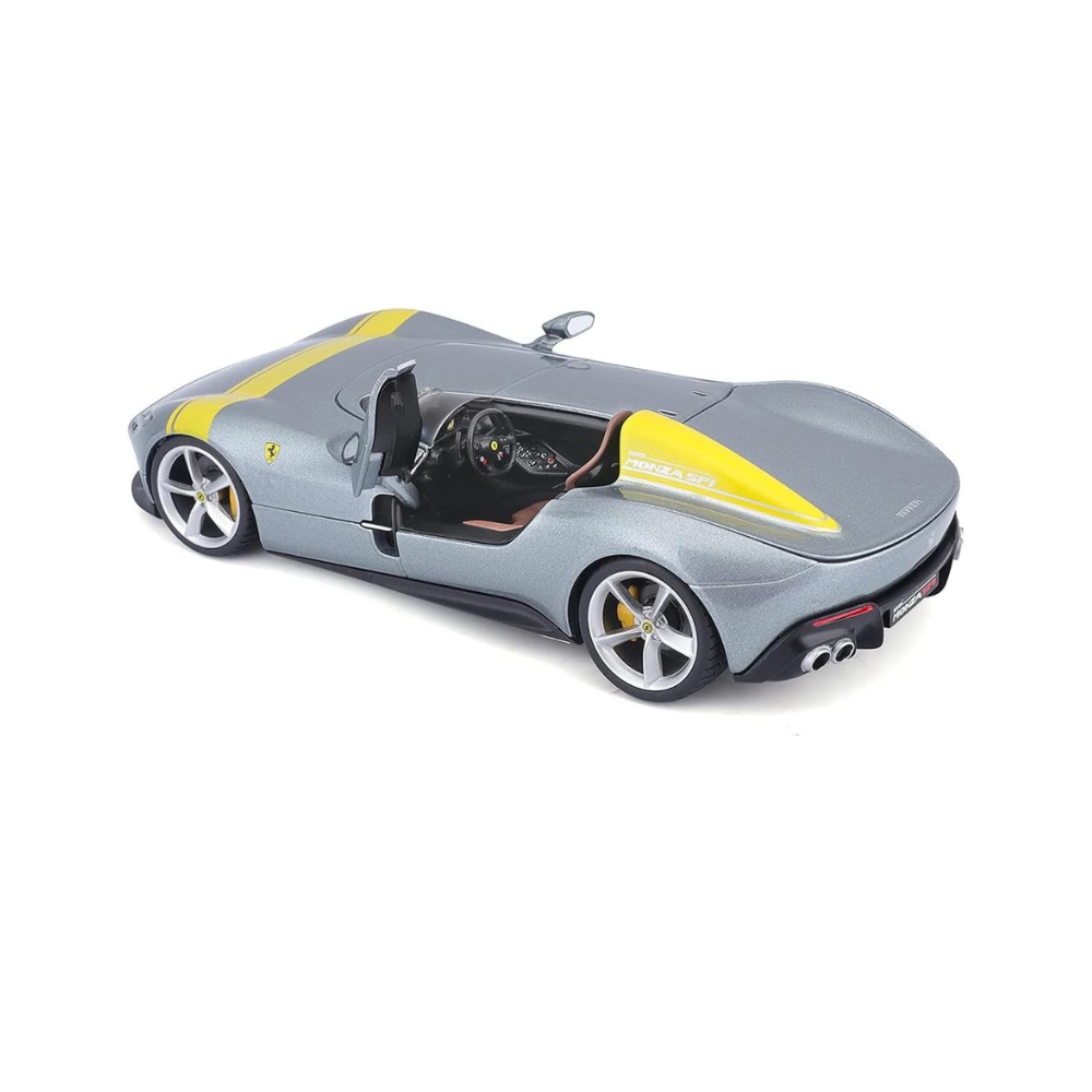 Ferrari Monza SP1 Silver Metallic with Yellow Stripes – Bburago 1-24