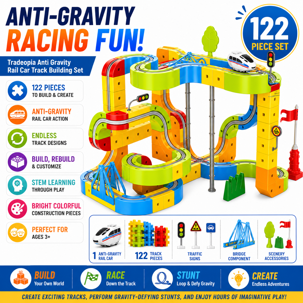 Anti Gravity Rail Car 122-Piece Track Building Set