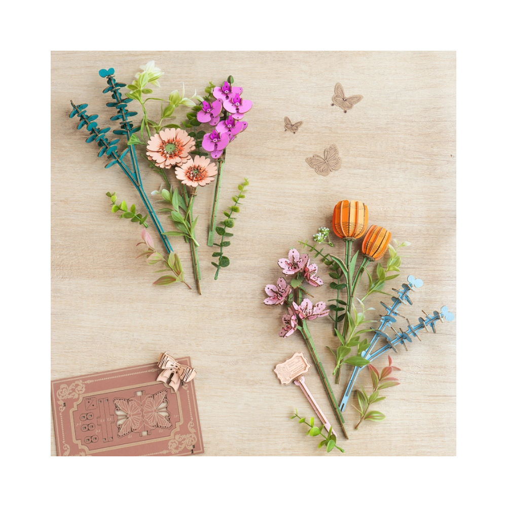 Robotime Rowood DIY 3D Flower Puzzle – Wooden Blooming Book