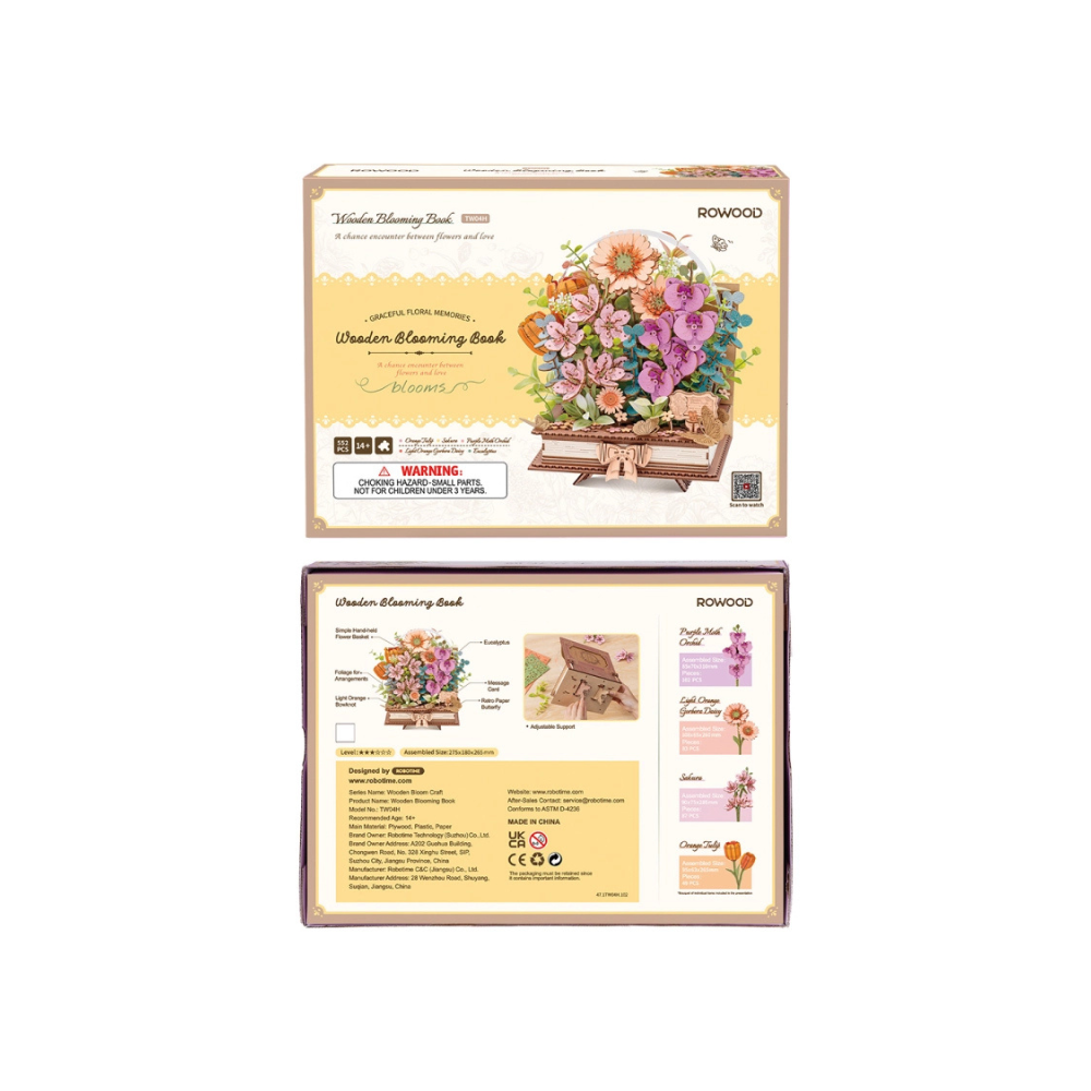 Robotime Rowood DIY 3D Flower Puzzle – Wooden Blooming Book