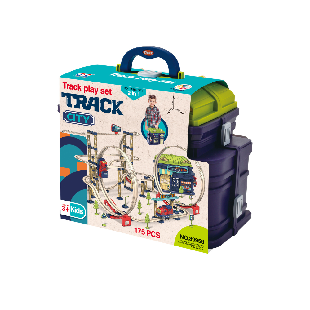 Track City 2-in-1 Portable Train Track Play Set with Storage Case – 175 Pieces