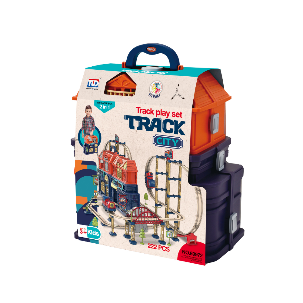 Track City 2-in-1 Portable Train Track Play Set with Storage Case  – 222 Piece
