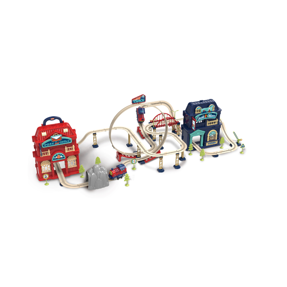 Track City 2-in-1 Portable Train Track Play Set with Storage Case– 129 Piece