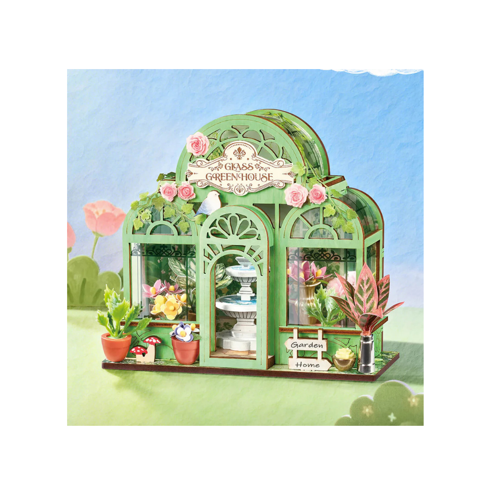 Robotime Rolife Wooden Puzzle Green Fountain Garden DIY Botanical Miniature Model Kit