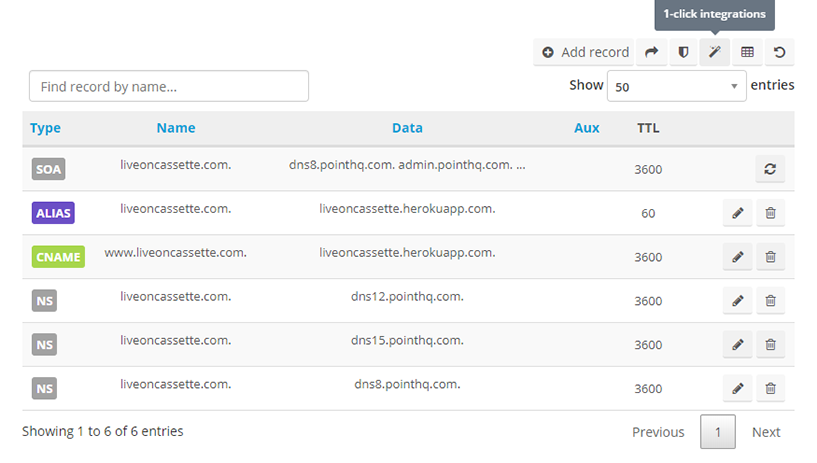 Point DNS, 1 click integrations