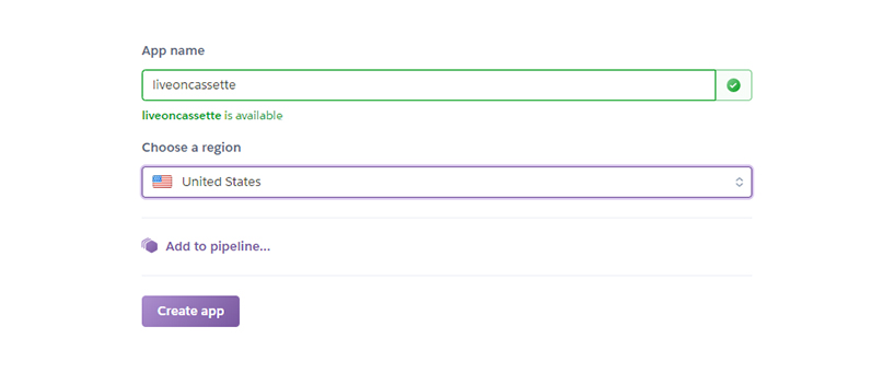 Create a new app on Heroku