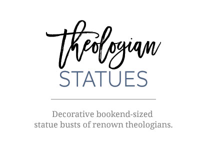 Decorative bookend-sized statue busts of renown theologians.
