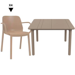 Set 1 Mesa Noa Solid 90x90  Arena + 4 Sillas One CB Arena