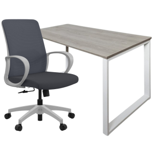 Set 1 Escritorio Ohh 120x60x74 Cenizo/Blanco + 1 Silla Lacoste Gris