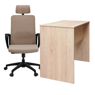 Set 1 Escritorio Melamine 120x60x75 Rovere+ 1 Silla Lacoste c/Cabezal Beige Claro Estructura Negra