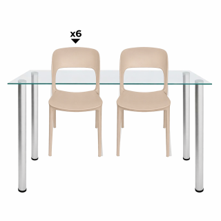 Set 1 Mesa Lissa RB1475 4LY + 6 Sillas Soffi Beige