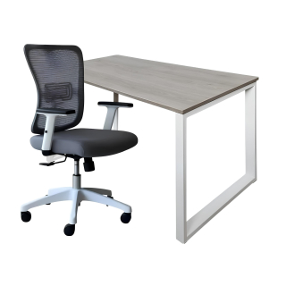 Set 1 Escritorio Ohh 120x60x74 Cenizo/Blanco + 1 Silla Laterne Lux