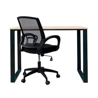 Set 1 Escritorio Pequeño Melamine Base OH 90X50 Rovere/Negro + 1 Silla Habana