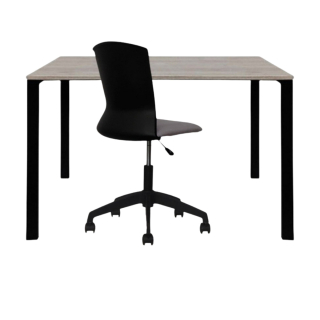 Set 1 Escritorio Krona 90x50 Cenizo/Negro + 1 Silla Morelia Nylon Gris Oscuro