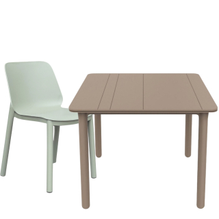 Set 1 Mesa Noa Solid Arena 90x90 + 4 Sillas One SB Gris Verdoso