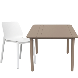 Set 1 Mesa Noa Solid Arena 90x90 + 4 Sillas One SB Blanco