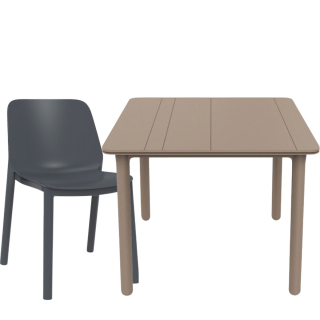 Set 1 Mesa Noa Solid Arena 90x90 + 4 Sillas One SB Gris Oscuro