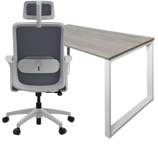 Set 1 Escritorio Ohh 120x60x74 Cenizo/Blanco + 1 Silla Lacoste c/Cabezal Gris