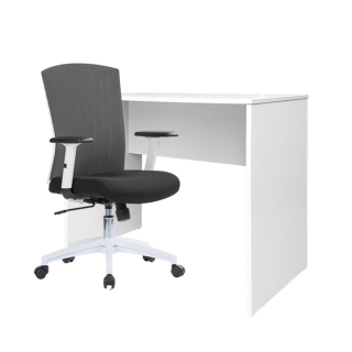 Set 1 Escritorio Melamine 90x50x75 Blanco + 1 Silla Work Lux