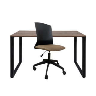 Set 1 Escritorio Pequeño Melamine Base OH 90X50 Gales/Negro + 1 Silla Morelia Beige