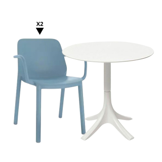 Set 1 Mesa Silvana Blanca + 2 Sillas One Azul Retro