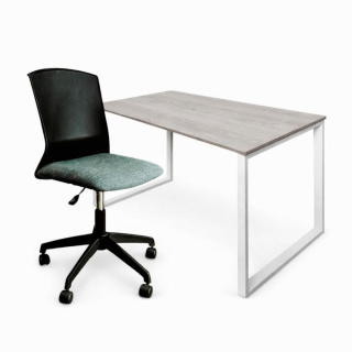 Set 1 Escritorio Pequeño Melamine Base OH 90X50 Cenizo/Blanco + 1 Silla Morelia Gris Oscuro