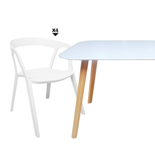 Set 1 Mesa Adrianna + 4 Sillas Alice Blancas