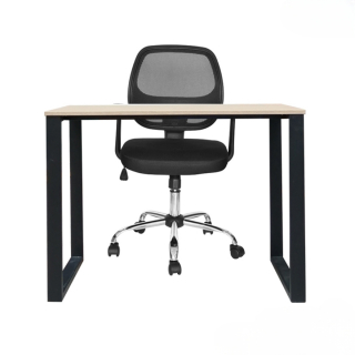 Set 1 Escritorio Melamine 90x50x75 Base OH Rovere/Negro + 1 Silla Almira