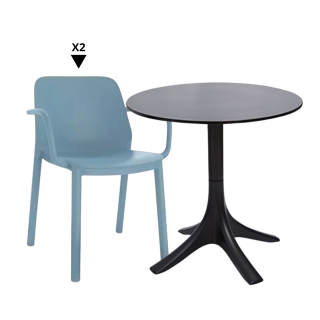 Set 1 Mesa Silvana Negra + 2 Sillas One Azul Retro