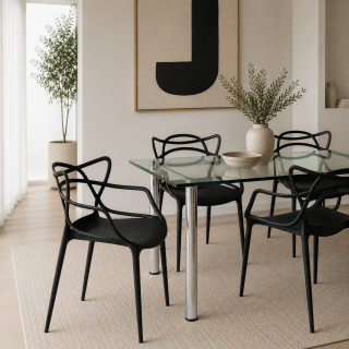 Set 1 Mesa Lissa RB1475 4LYO + 6 Sillas Elektra Negra