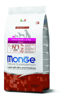 Monge Natural Adult Extra Small Cordero, Arroz y Papa 2.5 Kg