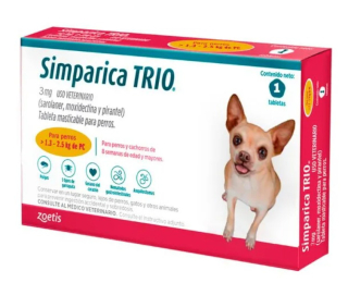 Simparica Trio Dorado 1.3 kg - 2.6 Kg (Antiparasitario Externo e Interno)
