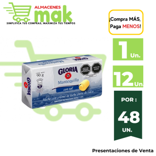 Mantequilla GLORIA con Sal Barra 90g.
