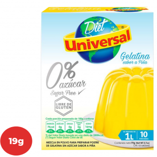 Gelatina UNIVERSAL Diet Sabor Piña Caja 19g.