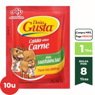 Concentrado en Polvo DOÑA GUSTA Caldo Sabor Carne 7g. Tira 10Un.