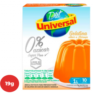 Gelatina UNIVERSAL Diet Sabor Naranja Caja 19g.