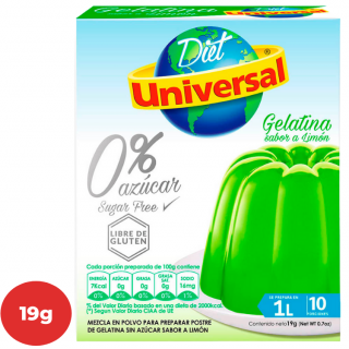 Gelatina UNIVERSAL Diet Sabor Limón Caja 19g.