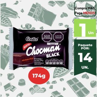 Bizcocho Chocman Black Bañado en Chocolate Bolsa 30g. Pack 6 Un.