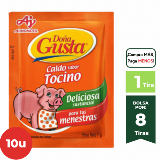 Concentrado en Polvo DOÑA GUSTA Caldo Sabor Tocino 7g. Tira 10Un.