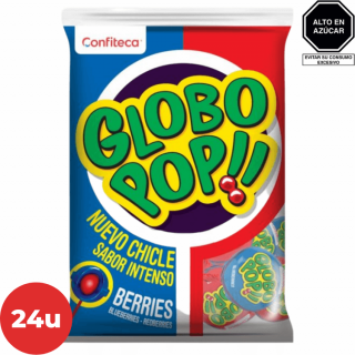 Chupetín con chicle GLOBO POP Sabor  Blueberries  Bolsa 24 Un.